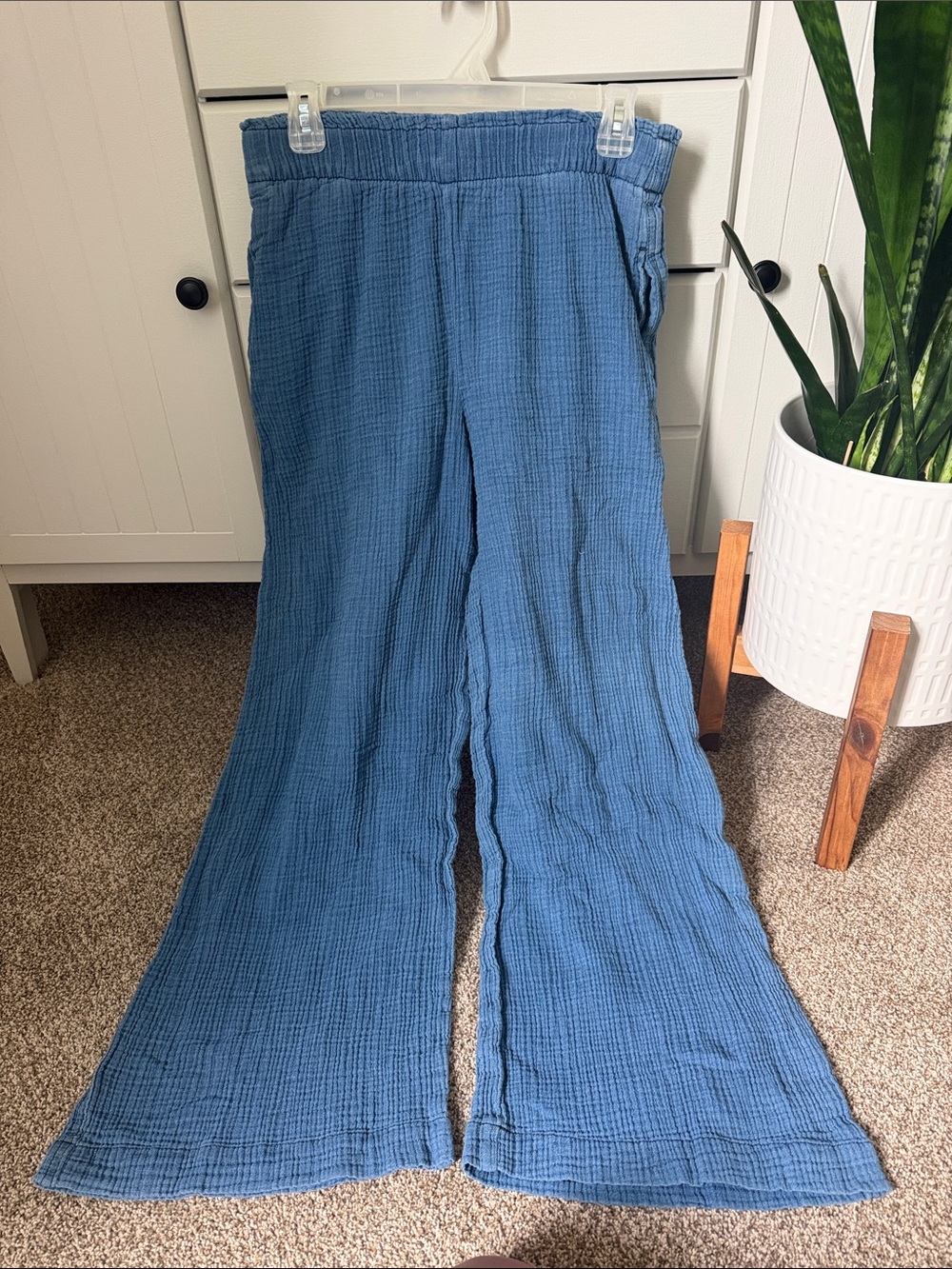 GAP Slate Blue Seersucker Wide Leg Pants